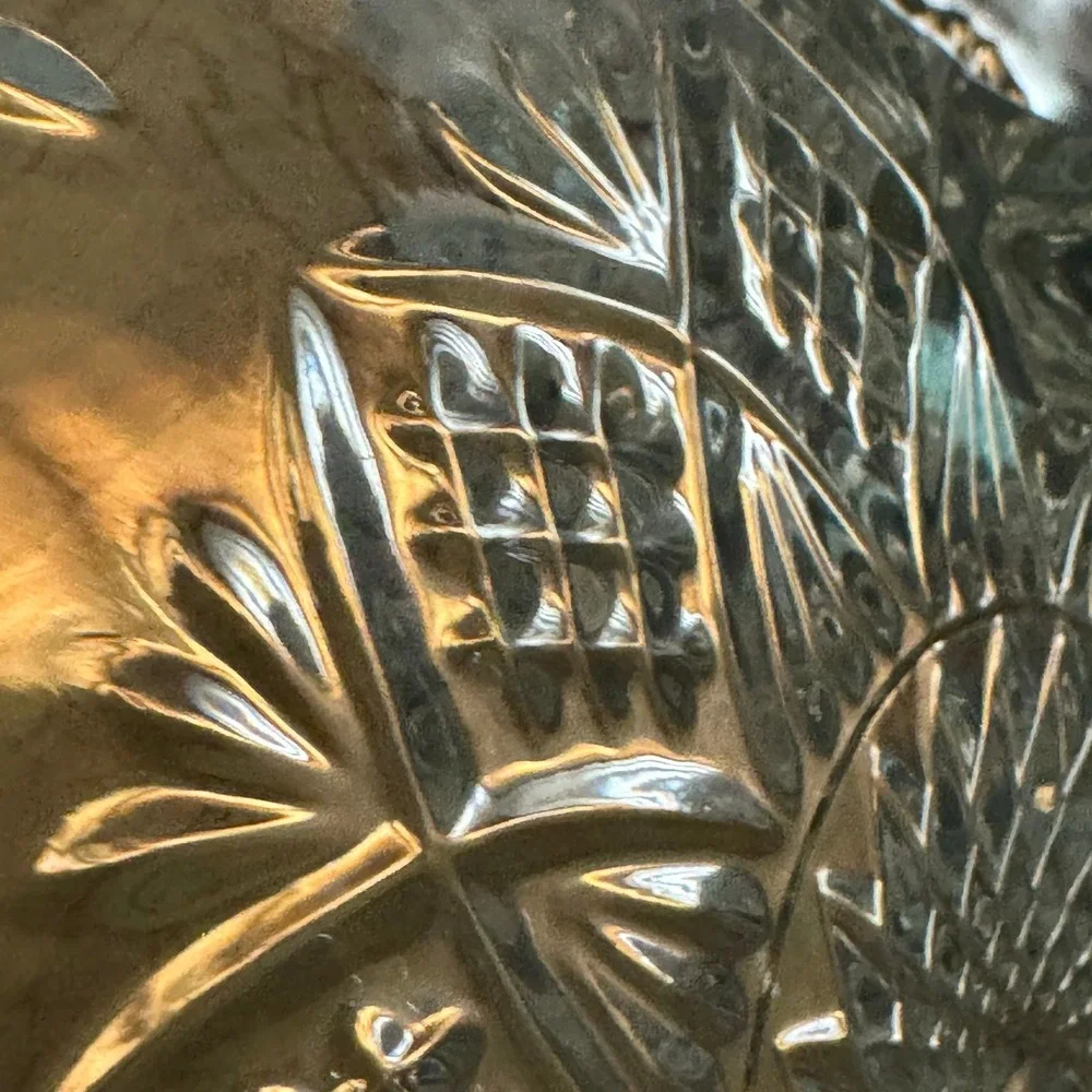 Vintage Glass Serving Tray with Handles Ornate‎ Starburst Pattern Home Decor